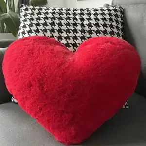 Faux Rabbit Fur Heart Pillow  12/17"