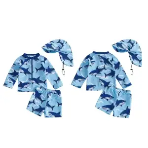 Infant Boy Swimwear Set with Zip Up Long Sleeve Tops Shorts and Sun Hat