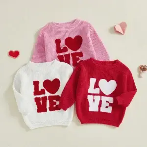 Toddler Sweater Heart Embroidery Knit Tops Pullover