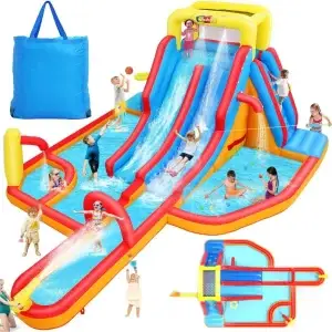 Inflatable Dual-Lane Water Slide Obstacle Course 18'x14