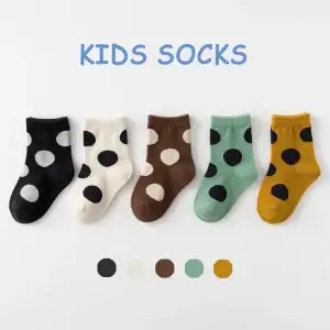 5 Pairs Cotton Children's Socks Cute Black White Polka Dot Pattern