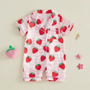 Stylish Strawberry Print Snap-Up Sleepsuit Jumpsuit