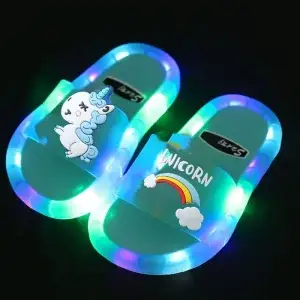 Kids Cartoon Unicorn Slippers for Boys & Girls, Light-Up Animal Print Non-Slip
