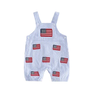 Cute Stars Stripes Embroidery Sleeveless Patriotic pants suit