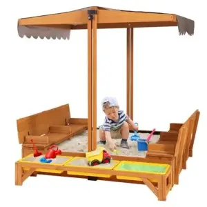 Wooden Sandbox for Backyard  with Cover