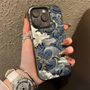 Waves Electroplate Case for IPhone 16 11 12 13 14 15 17 Air Pro Max Plus X XS XR Shockproof Hard Cover